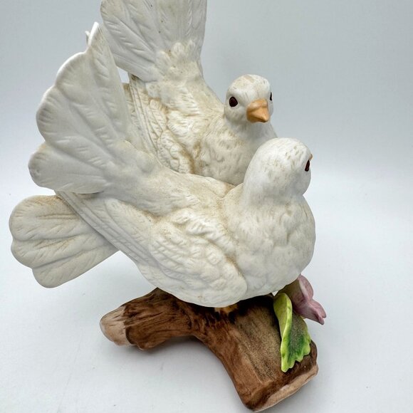 Homco Ceramic Courtship Love White Dove Birds Sitting on a Branch Figurine Vtg - Picture 11 of 13